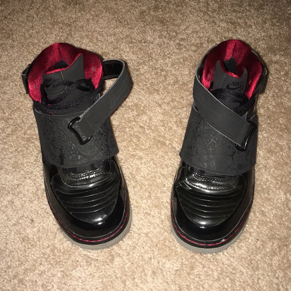 Black and red Jordan Fusions